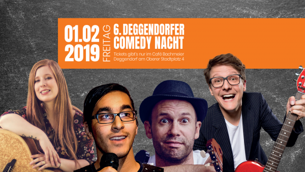 Wir starten in die sechste Runde der Comedy Nacht in Deggendorf. Tickets gibt's nur im Café Bachmeier in Deggendorf, Oberer Stadtplatz 4!